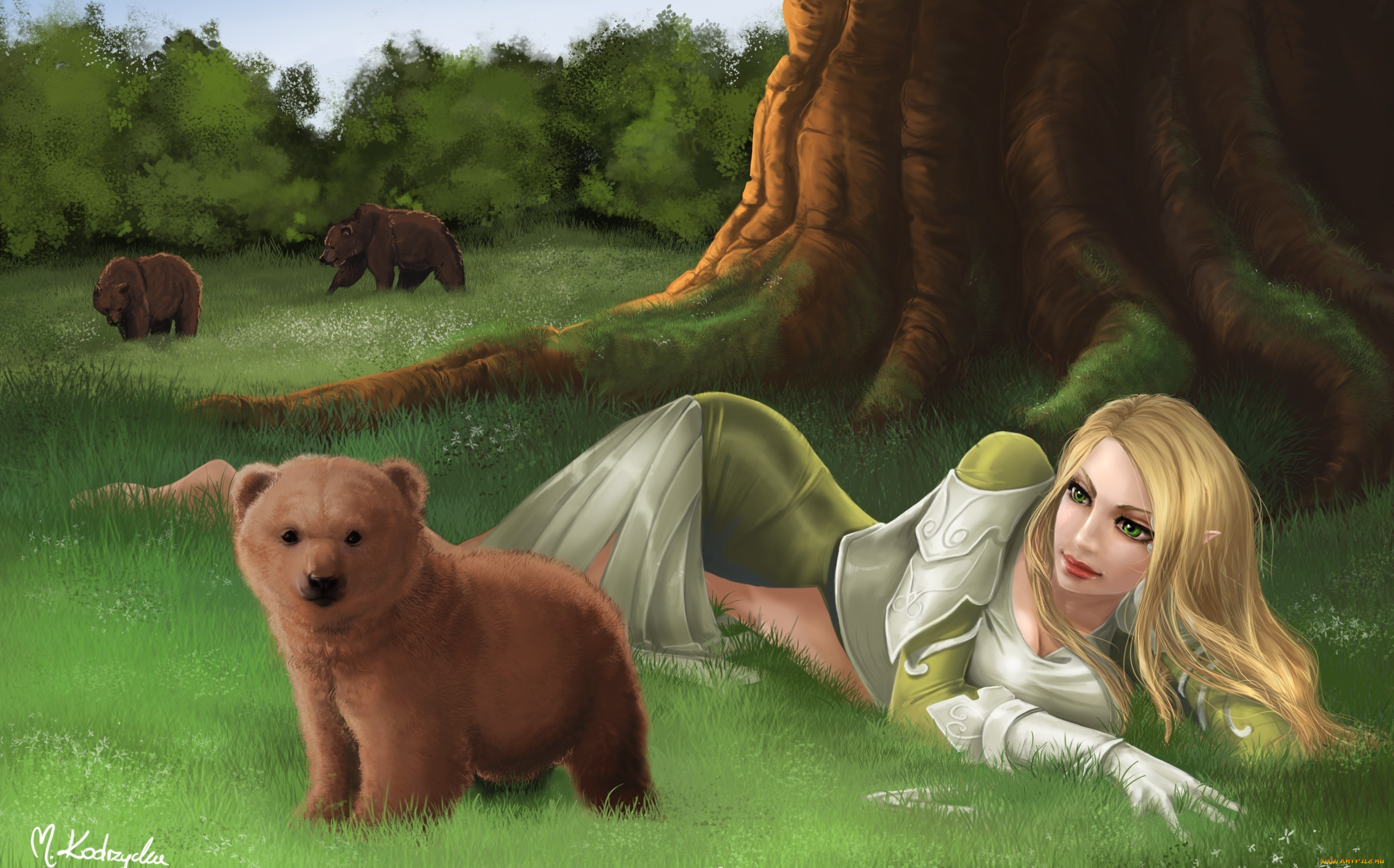 Медведь и девушка фэнтези